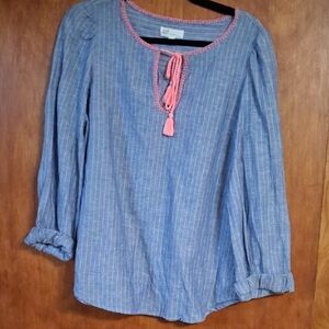 GAP Striped Blue Blouse with Pink Trim